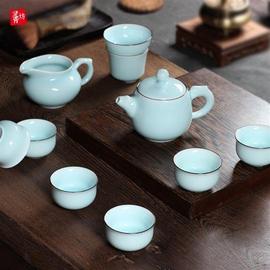 高档灵青坊 青瓷功夫茶具套装家用客厅陶瓷弟窑整套茶壶茶杯中式