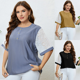 Color Block Stylish Sleeves Plus Size Casual Top for Women