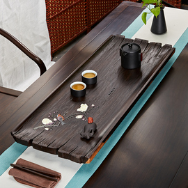 茶盘黑檀木整块实木托盘家用茶具套装简约排水茶海原木红木大茶台
