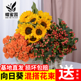 向日葵鲜花云南基地，直发真花家庭水养插花红玫瑰，香水百合花束