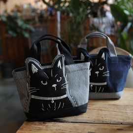 出口日本 立体铃铛猫咪长尾巴女士手提包手拎包逛街通勤包布艺