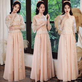 中式婚礼伴娘服中国风，2023年新长款仙气质，姐妹裙旗袍优雅秋季复古
