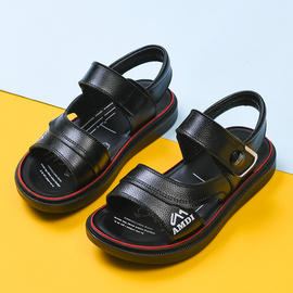 儿童凉鞋男童2024韩版中大童夏季防滑真皮，学生软底小孩沙滩鞋