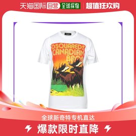 香港直邮潮奢dsquared2男士，t恤白色短袖麋鹿图案，修身简约日常百搭