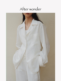 afterwonder天丝亚麻白衬衫，古巴领廓形宽松长袖衬衣法式时髦感