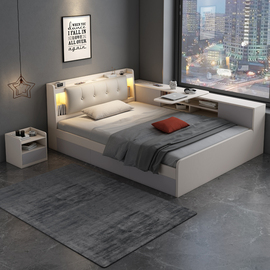 床现代简约1.2米单人床，带灯储物床榻榻米次卧小户型，高箱收纳床