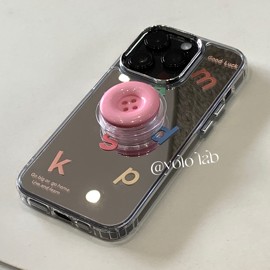 INS风补妆镜质感保护套适用14苹果13promax12iphone11简约镜面手机壳纽扣支架简约字母华为P50promate40