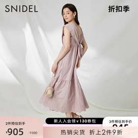 snidel春夏款甜美方领露背，高腰荷叶边公主连衣裙swfo232255