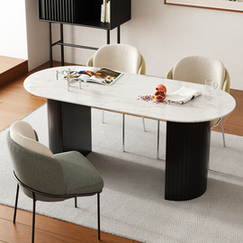 极简餐桌意式家用小户型，轻奢北欧大理石餐桌，长方形椭圆形岛台