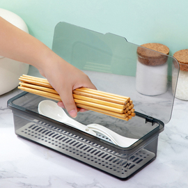 筷子盒带盖防尘沥水家用透明厨房置物架塑料放勺子叉餐具收纳盒