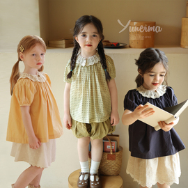 女童小众韩系打缆娃娃，衫宝宝幼儿园夏季短袖，衬衫儿童夏天纯棉上衣