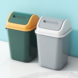 摇盖式卫生间垃圾桶家用带盖客厅厨房防臭翻盖加厚创意方形废纸篓