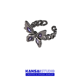 kansai紫钻黑色蝴蝶戒指，黑暗系轻奢，小众精致指环设计感手饰品