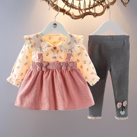 女童长袖套装秋装洋气婴儿童装时髦女宝宝裙子两件套秋天衣服