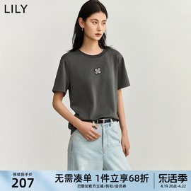 lily2024夏女装(夏女装)时尚，通勤款百搭休闲圆领，t恤宽松显瘦上衣内搭