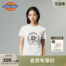 dickies24春夏前胸d字母印花卡通，图案女式短袖t恤