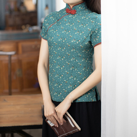 凤凰记时光海棠2中式女装文艺复古年轻款夏季棉布大码旗袍上衣