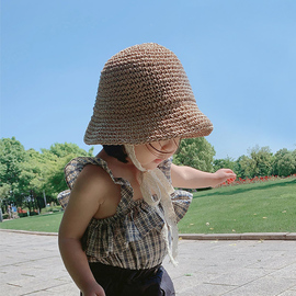 儿童草帽韩国夏季沙滩，防晒婴幼儿洋气帽子ins女童宝宝出游防晒帽