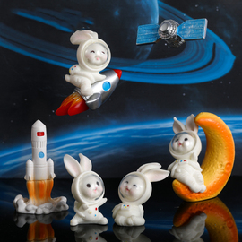 微景观简约现代树脂工艺品创意可爱卡通动物太空兔园艺造景小摆件