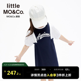 little moco童装夏装女童纯棉假两件短袖连衣裙儿童裙子女孩休闲