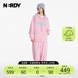 NERDY2024早春三角针贴布绣加绒情侣卫衣卫裤套装宽松休闲潮