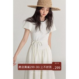 美丽的皇帝白色飞飞袖系带，连衣裙女夏季修身显瘦气质中长裙