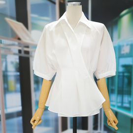 2024夏季时尚减龄气质职业，短袖衬衫女装休闲简约白色上衣衬衣