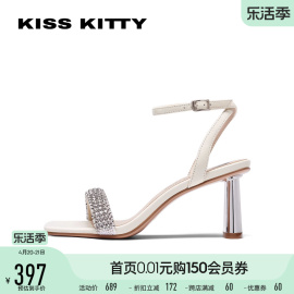 kisskitty水钻高跟鞋夏季方头，粗跟一字带凉鞋女法式sa32316-81