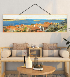 欧式地中海风景油画挂画高级感高清艺术，微喷客厅沙发床头装饰画
