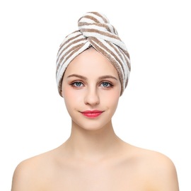 超细纤维干发帽珊瑚绒成人加厚条纹包头巾速干吸水干发巾