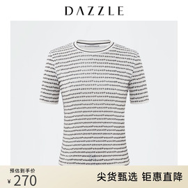 DAZZLE地素奥莱 绣珠片经典黑白针织T恤短袖女2D1D3035C