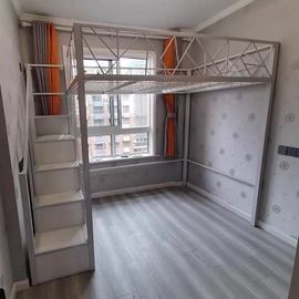 全欧loft阁楼床铁架床公寓，复式二楼床铁艺悬挂床，小户型空间高架床