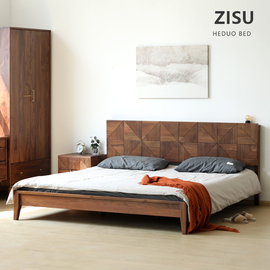 北美黑胡桃木床全实木美式双人纯实木床，加厚加粗2米x2米大床日式