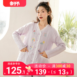 家时光夏季月子服产后薄款哺乳睡衣春秋纯棉纱布孕妇怀孕期家居服