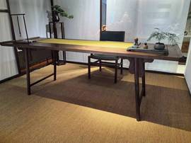 北美黑胡桃木茶桌实木大板办公桌，现代简约新中式茶台书桌一体两用