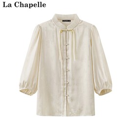 拉夏贝尔/La Chapelle新中式国风休闲衬衫盘扣立领七分袖上衣女士