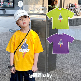 22夏季日系潮牌卡通冰淇淋男儿中童装休闲荧光色纯棉短袖T恤