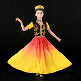 新疆舞蹈演出服六一儿童，维吾族古丽古丽舞蹈，服女童少数民族表演服