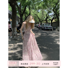 锈与骨粉紫色碎花纱纱，吊带裙女夏高腰印花小众，仙女裙度假连衣裙