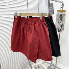 夏季大码200斤红色裙裤女百搭时髦高腰阔腿热裤，胖mm遮肉显瘦短裤