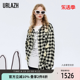 urlazh有兰春季复古黑白，格休闲宽松气质，毛呢外套大衣女