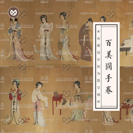 百美图手卷古代美人，古典才女国画装饰临摹绘画高清电子版图片素材