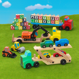 木质可拆装多样仿真汽车 可拼搭拼装模型运输车工程车卡车