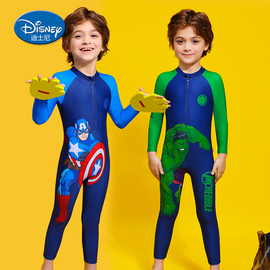 迪士尼儿童泳衣男长袖长裤，防晒蜘蛛侠小孩泳装连体，速干保暖中大童