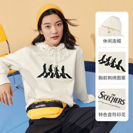 skechers斯凯奇秋冬针织，印花连帽卫，衣女运动圆领上衣男女