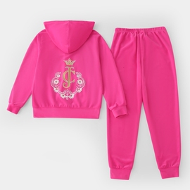 2024春秋女大童女孩时尚玫粉色天鹅绒套装时髦运动服两件套