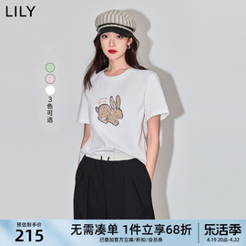 LILY2024夏女装趣味萌兔时尚休闲百搭舒适全棉宽松短袖T恤衫