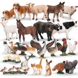 单个仿真动物牧场模型实心硬塑胶，家禽鸡鸭鹅，牛羊猫狗猪马兔子宠物
