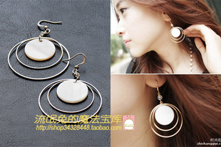 韩国明星耳环  白贝双环 可换耳夹