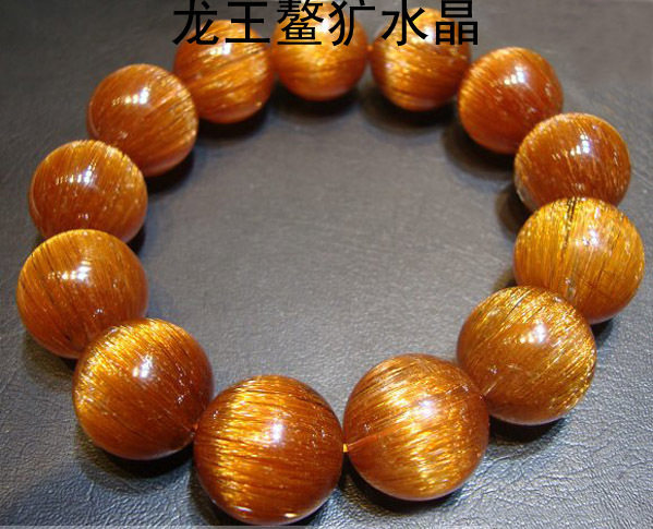 龙王鳌犷水晶天然铜发晶顺发猫眼手链  16mm
